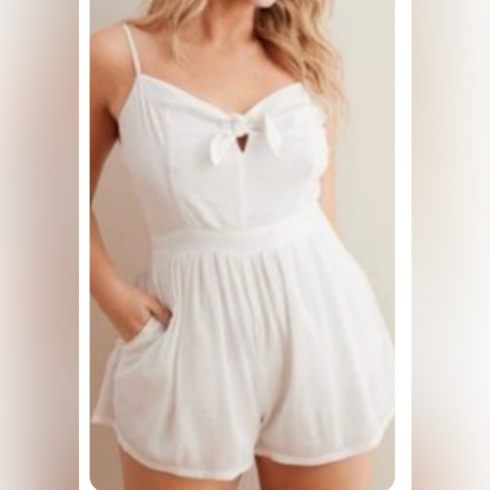 Aerie White Linen Inspired Sleeveless Romper Shorts Outfit M